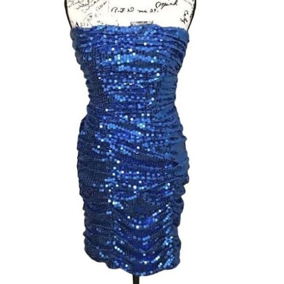 Vintage Blue Sequin Tadashi Cocktail Dress, Size 6 - Picture 5 of 5